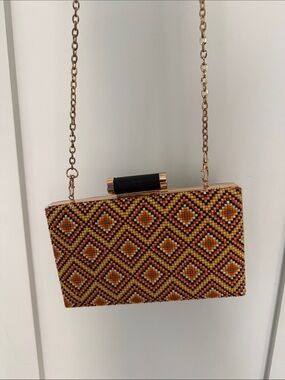 Beaded Geometric Box Clutch - Orange Multi